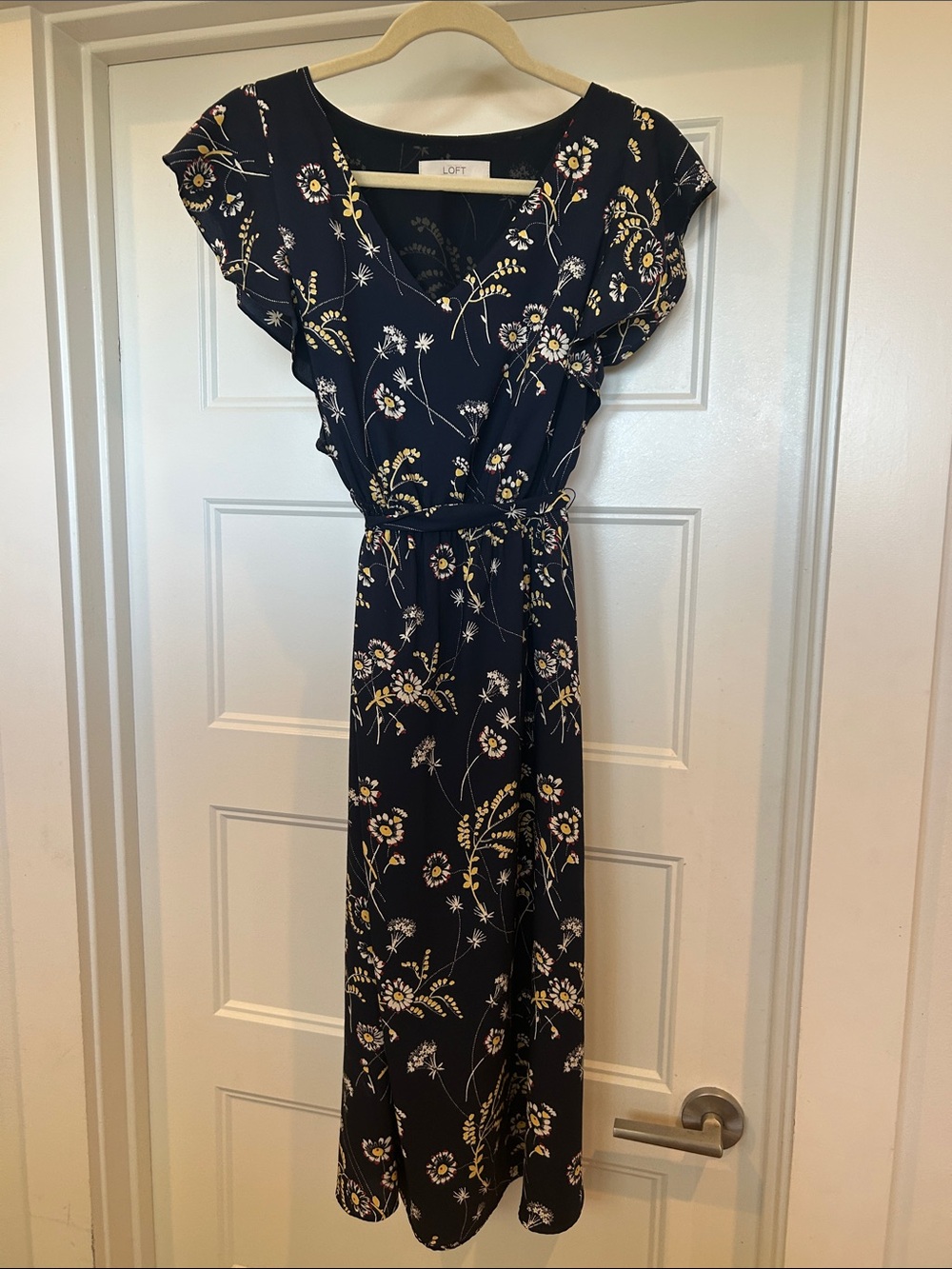 LOFT Navy Floral Maxi Dress with Tie Waist
